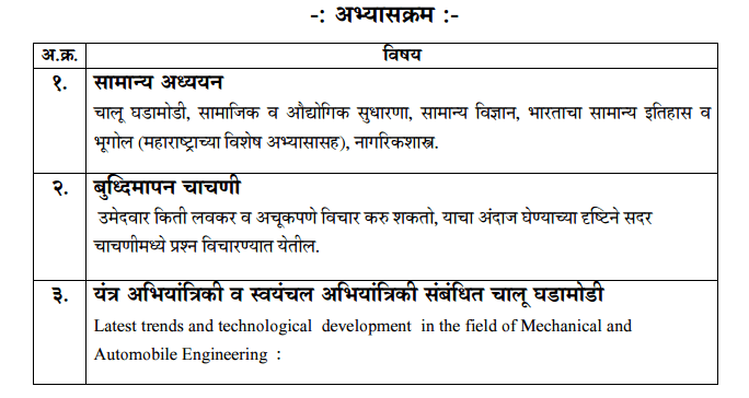 MPSC Assistant Motor Vehicle Inspector Syllabus 2019