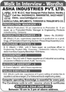 Asha Industries Pvt Ltd Recruitment 2017