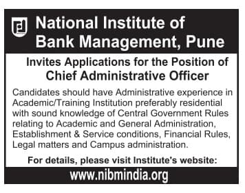 NIBM Chief Administrative Officer Recruitment 2017