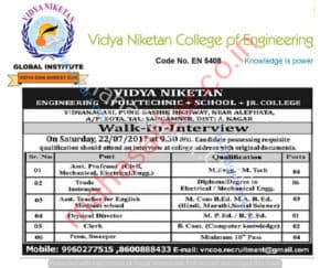 Vidya Niketan Recruitment 2017