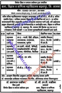 NKSPT College Badnapur Associate Professor Recruitment 2017