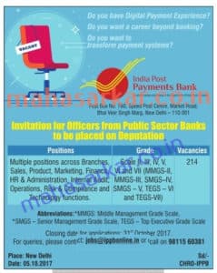 Maha IPPB Officers on Deputation Recruitment 2017