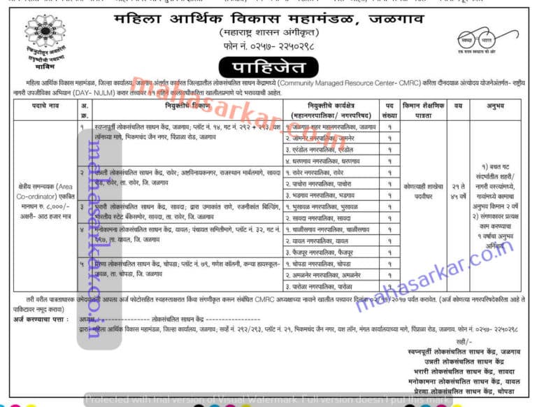 MAVIM Jalgaon Area Coordinator Recruitment 2017