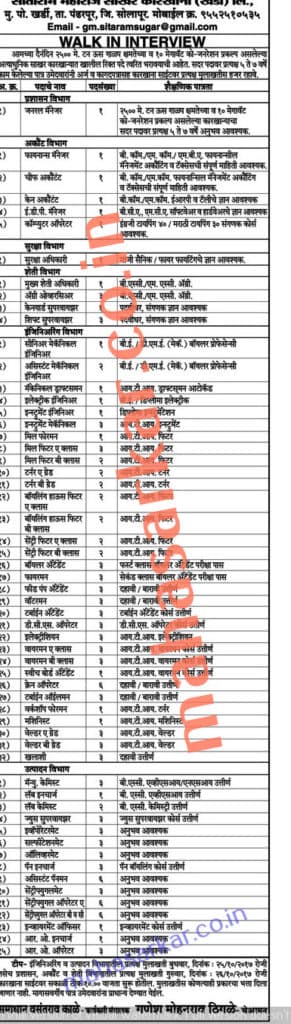 Sitaram Maharaj Sakhar Karkhana Recruitment (137 Posts)- 2017
