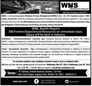 WNS Nashik Recruitment (200 Posts)- 2018