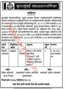 BrihanMumbai Mahanagarpalika Medical Officer Recruitment 2017