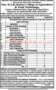 Sau. K.S.K (Kaku) College Faculty Recruitment 2017