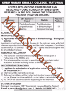 Guru Nanak Khalsa College Faculty Recruitment 2017