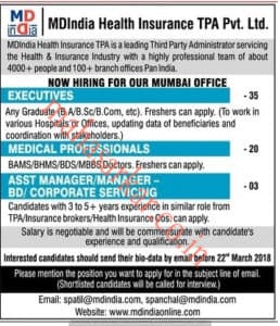 MDIndia Recruitment 2018 *58 Posts