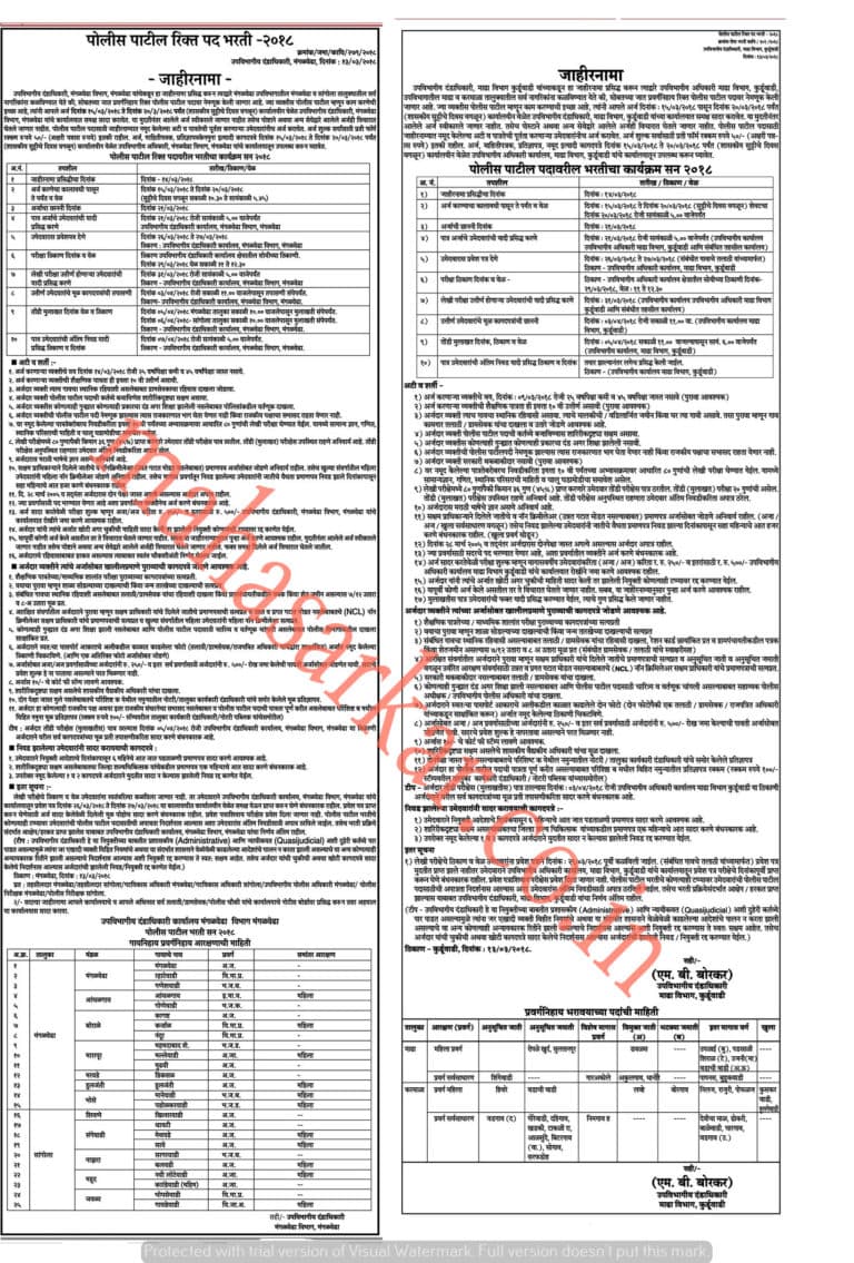 Solapur Upvibhagiya Dandadhikari Police Patil Recruitment 2018