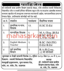 Ramdevji Baba Gramin Shikshan Prasarak Mandal Recruitment 2018