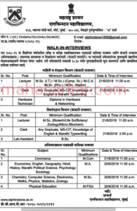 MAHA Elphinstone College Recruitment 2018