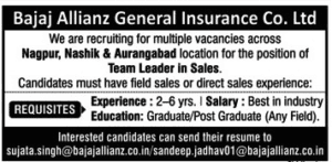Bajaj Allianz Insurance Maharashtra Recruitment 2018