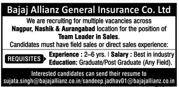 Bajaj Allianz Insurance Maharashtra Recruitment 2018
