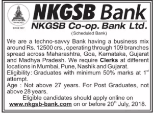 NKGSB Cooperative Bank Maharashtra Recruitment 2018
