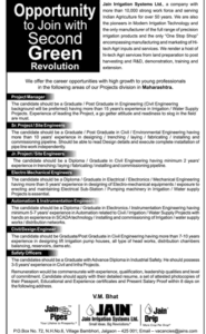 Jain Irrigation Systems Jalgaon Recruitment 2018