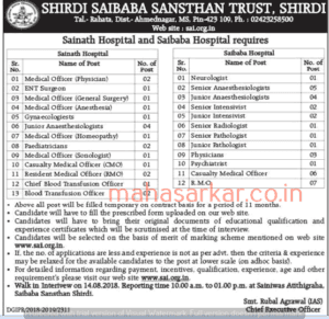 Shirdi Saibaba Sansthan Trust Recruitment 2018