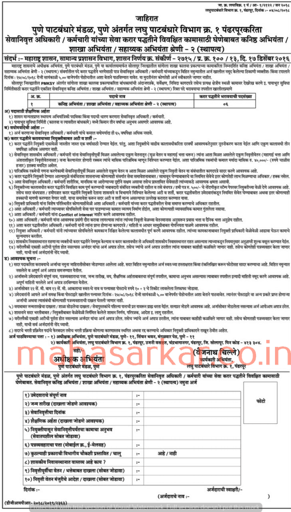 Pune Laghu Patbandhare Vibhag Recruitment 2018