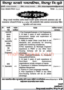 Shirpur Varwade Nagarparishad Dhule Recruitment 2018