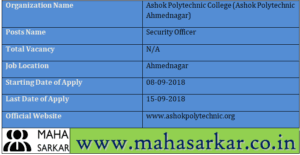 Ashok Polytechnic Ahmednagar Recruitment 2018