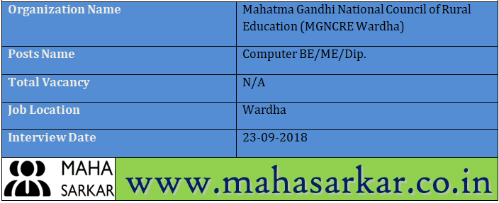 MGNCRE Wardha Recruitment 2018