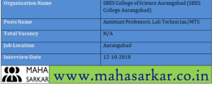 SBES College Aurangabad Recruitment 2018