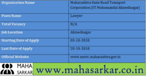 ST Mahamandal Ahmednagar Recruitment 2018
