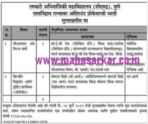 लष्करी अभियांत्रिकी महाविद्यालय पुणे मध्ये 03 जागांसाठी भरती २०१९