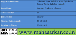 Dakshin Solapur Taluka Shikshan Mandal Recruitment 2018
