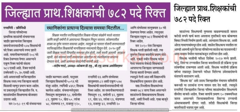 ZP Maharashtra Primary School Teacher Recruitment 2018 for 782 Posts