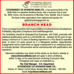 Citizencredit Bank Mumbai Recruitment 2019