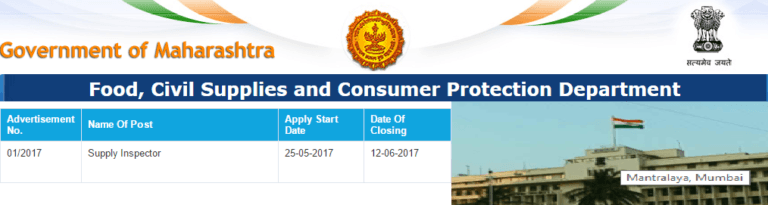 Food & Civil Supply Department, Amravati Division Supply Inspector Recruitment 2017
