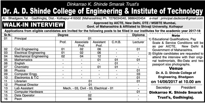 ADSHINDEIT Principal Recruitment 2017