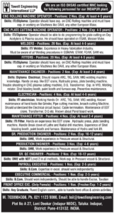 Towell Engineering CNC Rolling Machine Operator – Maintenance Engineer & More Recruitment 2017