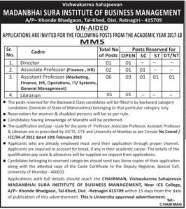 Madanbhai Sura Institute of Business Management Recruitment 2017