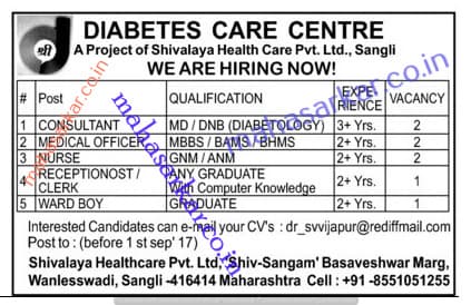 Diabetes Care Centre Recruitment 2017