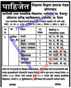Biswatama Shikshan Prasarak Manadal HS Teacher Recruitment 2017