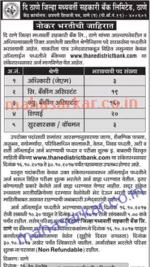 Thane District Central Co-Op Bank Recruitment (205 Posts)- 2017