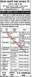 Vaidyanath Sugar Recruitment 2017
