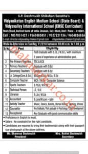 Vidya Niketan English Medium School Recruitment 2018