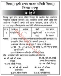 Krushi Utpanna Bazar Samiti Bhiwapur Recruitment 2018