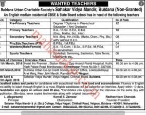 Buldhana Urban Charitable Society Recruitment 2018