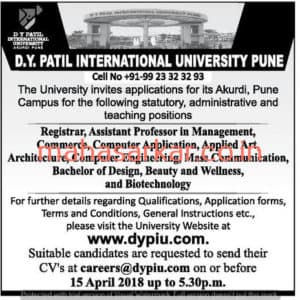 DY Patil University Recruitment 2018