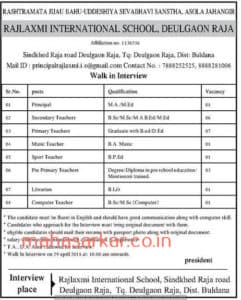 Rajlaxmi International School Recruitment 2018