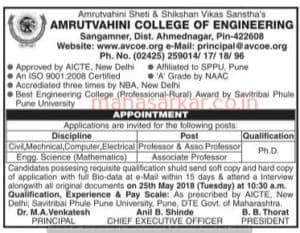 Amrutvahini College Ahmadnagar Recruitment 2018