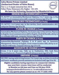 MAHA Infra Moves Recruitment 2018