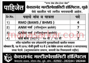 Keshranand Hospital Dhule Recruitment 2018