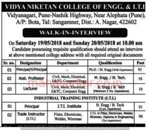Vidya Niketan Global Recruitment 2018