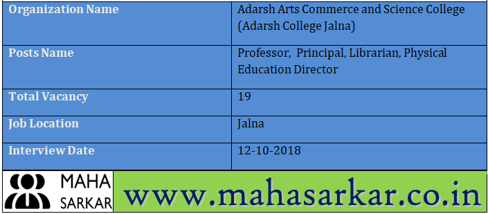 Adarsh College Jalna Recruitment 2018