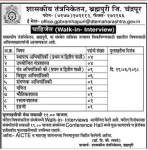 Govt Polytechnic College Chandrapur Recruitment 2018